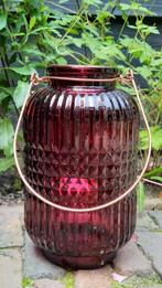 Groot Windlicht / lantaarn glas rood met koper handvat, Overige materialen, Rond, Ophalen of Verzenden, Minder dan 40 cm