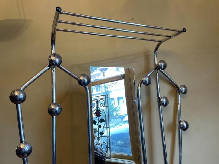 Grote Wandkapstok Staand Verchroomd met spiegel 10 knops, Antiek en Kunst, Antiek | Woonaccessoires, Ophalen