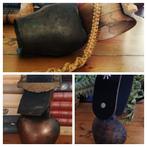 Grote antieke koebel met leren band en houten band, Antiek en Kunst, Curiosa en Brocante, Ophalen of Verzenden