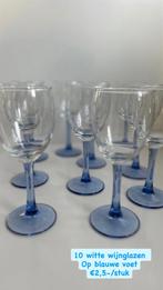 Luminarc Witte Wijnglazen met Blauwe Voet (10 stuks), Ophalen of Verzenden, Gebruikt