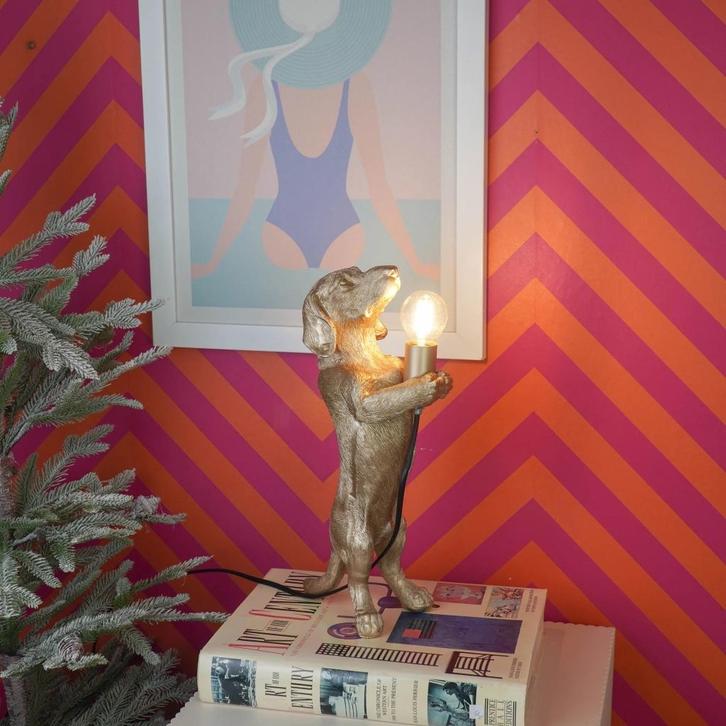 Teckel tafellampen in goud - zwart - wit en pink, Huis en Inrichting, Lampen | Tafellampen, Nieuw, Minder dan 50 cm, Ophalen of Verzenden