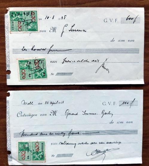 Twee uitgeschreven cheques Belgie met zegels, Postzegels en Munten, Brieven en Enveloppen | België, Overige typen, Verzenden