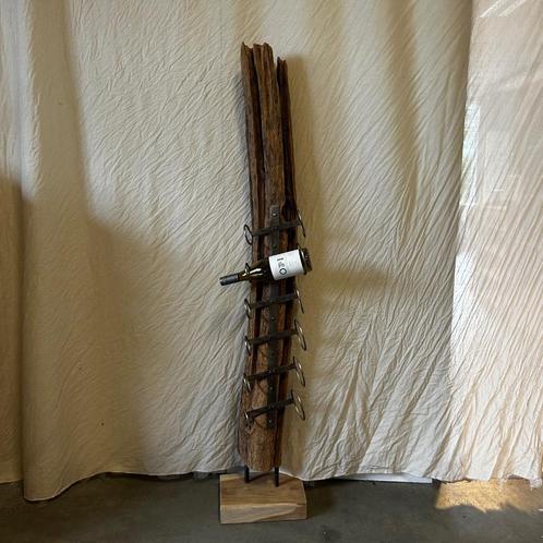 Wijnrek – teak / metaal – voor 6 flessen – TTM Wonen, Huis en Inrichting, Woonaccessoires | Wijnrekken, Nieuw, 75 cm of meer, Metaal