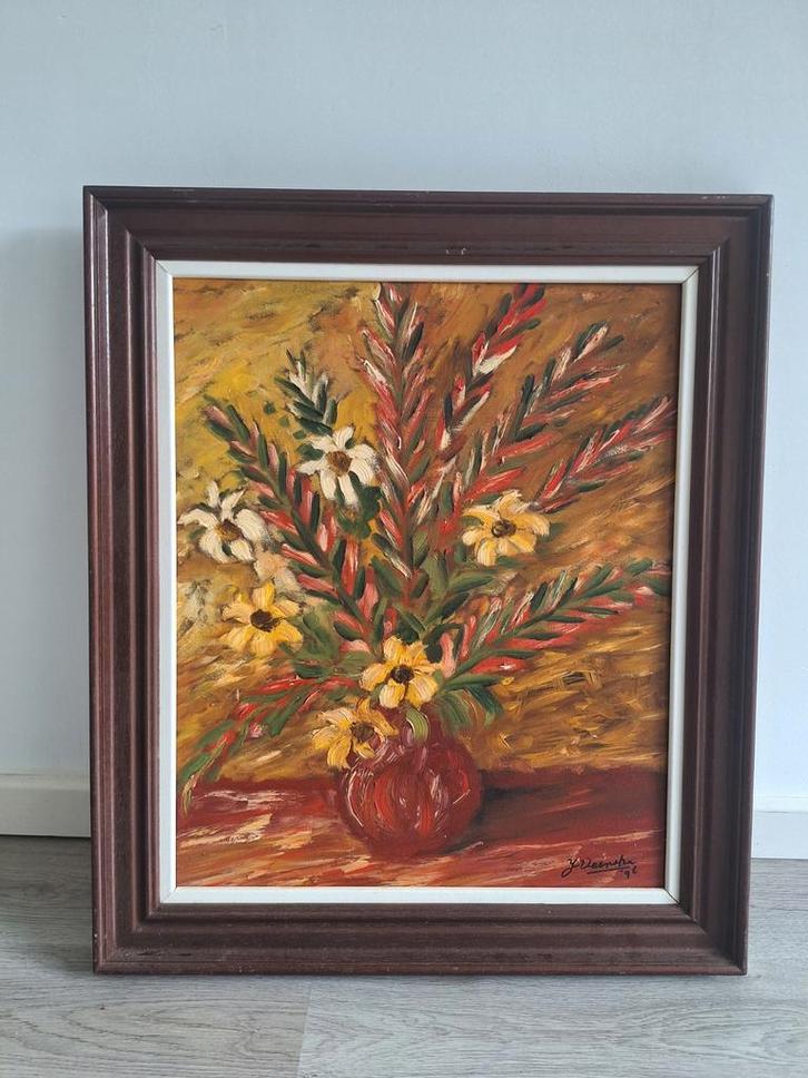 Bloemenstilleven J. Veenstra 1996, Antiek en Kunst, Kunst | Schilderijen | Klassiek, Ophalen of Verzenden