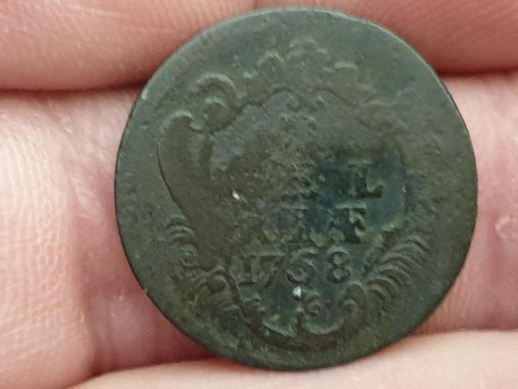 Gelria, duit 1758 (01), Postzegels en Munten, Munten | Nederland, Overige waardes, Vóór koninkrijk, Ophalen of Verzenden