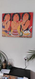 Schilderij Dikke Dames "Wanna have fun" op canvas., Ophalen
