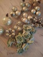 Kerstballen + grote glitter rozen (groen), Ophalen, Gebruikt