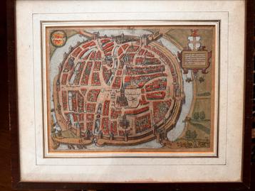 Zwolle (‘Swolla’) originele gravure 1610 oud gekleurd. beschikbaar voor biedingen