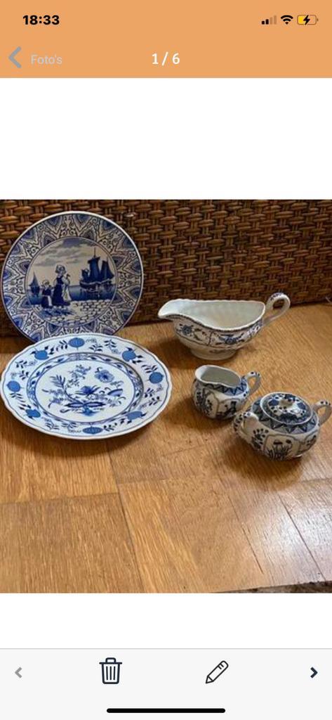 wit blauw aardewerk ( lijkt op Delfts blauw .zie foto’s ), Huis en Inrichting, Keuken | Servies, Zo goed als nieuw, Overige stijlen