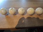 5 antieke ivoren biljartballen ( voor 1920 ), Sport en Fitness, Biljarten en Poolen, Ophalen, Gebruikt, Keu of Ballen