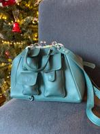 Vintage turquoise leren tas van dik leer, 30 tot 40 cm, Minder dan 30 cm, Nieuw, Ophalen of Verzenden