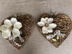 2 Rieten harten met kunst magnolia, Huis en Inrichting, Woonaccessoires | Kransen, Ophalen of Verzenden, Zo goed als nieuw