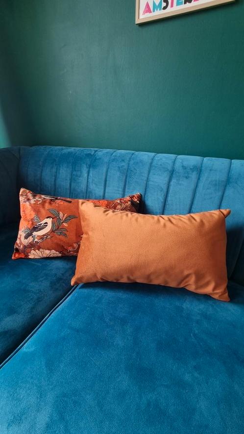 Velours sierkussens roestbruin vintage vogelprint, set van 2, Huis en Inrichting, Woonaccessoires | Kussens, Zo goed als nieuw