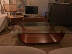 WEER BESCHIKBAAR Glazen Design salontafel hout, Ophalen, 100 tot 150 cm, 50 tot 100 cm, Zo goed als nieuw