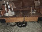 TE KOOP: Zwaar Eiken  Industriële Wagontafel, Ophalen, 50 tot 100 cm, Zo goed als nieuw, Minder dan 50 cm