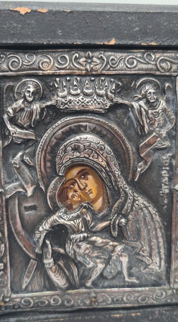 2 Zilveren 950 Iconen Maria met Kind, Antiek en Kunst, Antiek | Religie, Ophalen of Verzenden