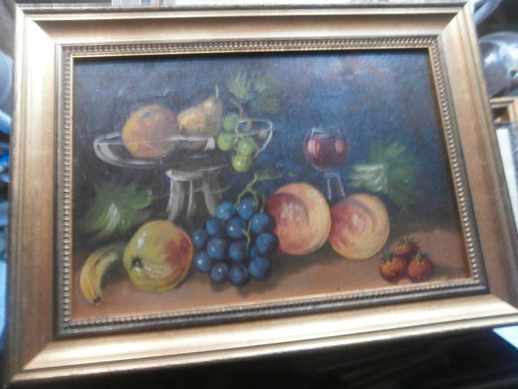Leuk Fruitstilleven op Kartonnen paneelttje, Antiek en Kunst, Kunst | Schilderijen | Klassiek, Ophalen of Verzenden