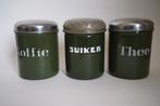 antiek koffie thee zwaar 3x emaille bus donkergroen goud set, Antiek en Kunst, Ophalen of Verzenden