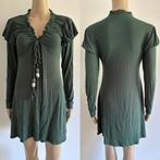 Dames tricot jurk lange top strik touw elastisch groen S, Groen, Onder de knie, Zo goed als nieuw, Maat 36 (S)