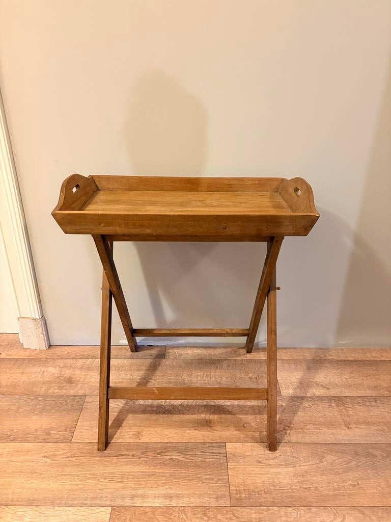 Inklapbare grenen bijzettafel met los dienblad, Ophalen, 55 tot 75 cm, Zo goed als nieuw, 60 cm of meer