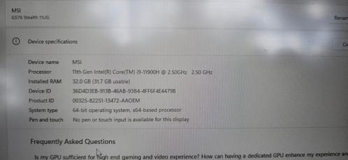 MSI GS76 Stealth Gaming Laptop, Computers en Software, Windows Laptops, Gebruikt, 17 inch of meer, SSD, 2 tot 3 Ghz, 32 GB, Qwerty
