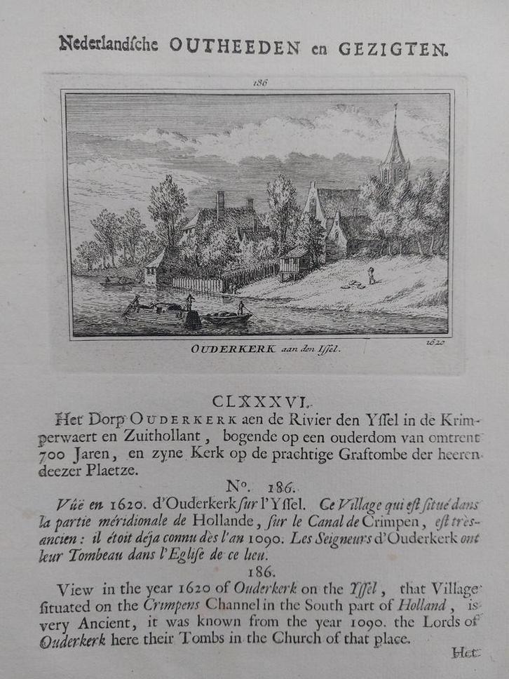 186 / Ouderkerk aan de Ijssel Gravure A. Rademaker, Antiek en Kunst, Kunst | Etsen en Gravures, Ophalen of Verzenden