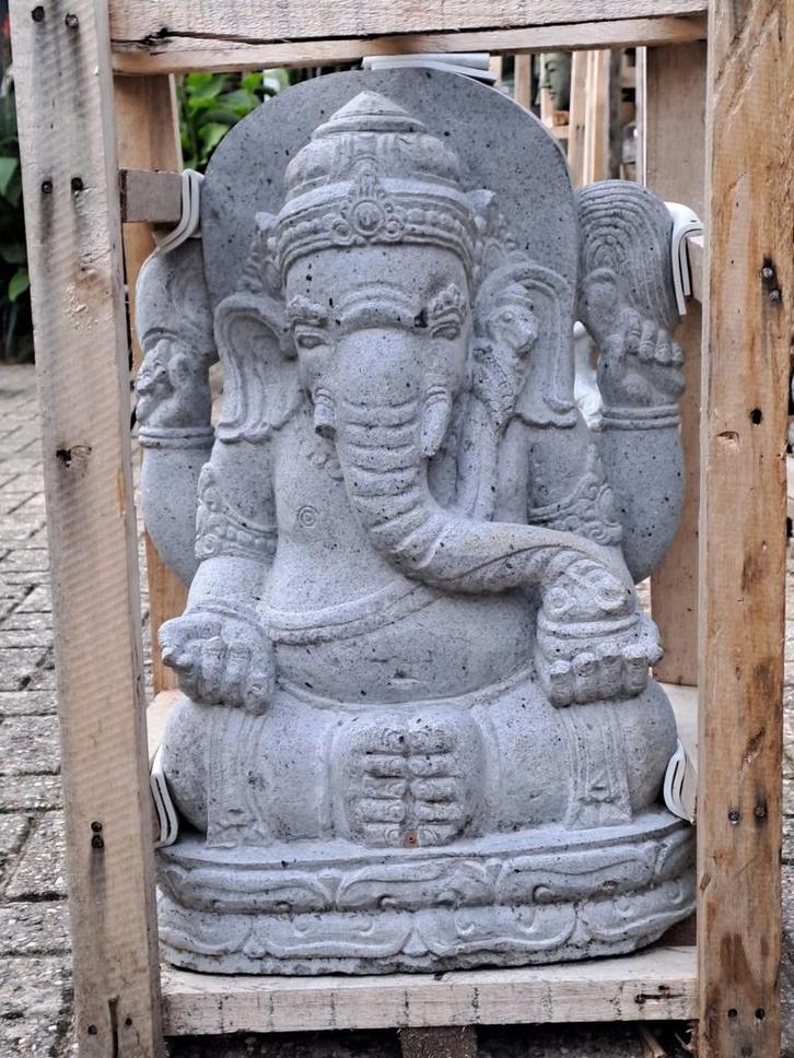 Ganesha beeld van lavasteen - 64cm, Tuin en Terras, Tuinbeelden, Nieuw, Overige typen, Overige materialen, Ophalen