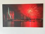 Oudejaarsavond Erasmusbrug Rotterdam op canvas, Huis en Inrichting, Ophalen, Zo goed als nieuw