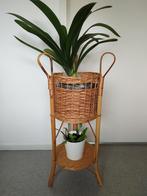 Vintage Rotan bamboe planten standaard 31x27cm, Verzenden, Minder dan 60 cm, Rond, Zo goed als nieuw