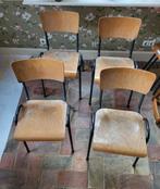Vintage 4x oude schoolstoelen, Ophalen, Gebruikt, Bruin