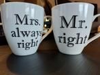 Mok, 2 grote bekers, Mr right en Mrs always right, Huis en Inrichting, Keuken | Servies, Overige typen, Nieuw, Ophalen of Verzenden