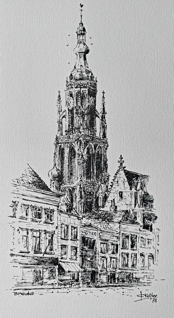 Breda .... O.L. Vrouwekerk in 1978 ..., Antiek en Kunst, Kunst | Tekeningen en Foto's, Ophalen of Verzenden