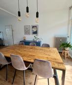 Eettafel + 6 stoelen - Mangohout & Ribstof, Ophalen, Gebruikt, 50 tot 100 cm, Vijf personen of meer