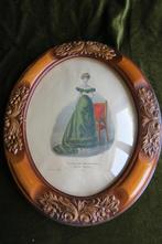 Antieke prent in ovale lijst met convex glas c1830 steendruk, Ophalen of Verzenden