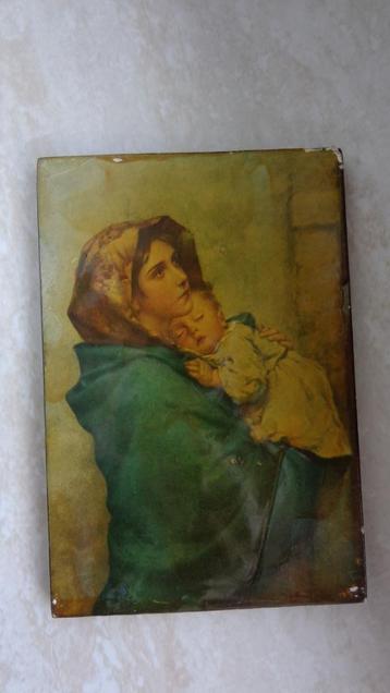 Print op hout Maria met kind beschikbaar voor biedingen
