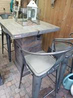 Vuurtafel inclusief 4 stalen krukken statafel, Tuin en Terras, Tuintafels, Kunststof, Zo goed als nieuw, Ophalen, Vierkant