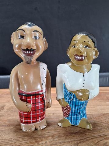 papier-maché paar Sri Lanka beeldje bewegend hoofd 25/27cm beschikbaar voor biedingen