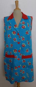 Vintage look aquablauw fleurige print jurk/schort! 46, Maat 46/48 (XL) of groter, Zo goed als nieuw, Knielengte, Verzenden