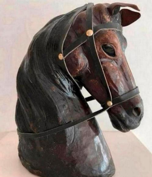 Zeer zeldzaam hoofd van een paard, van papier marche/leer, Antiek en Kunst, Antiek | Woonaccessoires, Ophalen of Verzenden