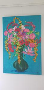 Vrolijk en kleurrijk bloemen schilderij. Acrylverf. 60x80CM, Antiek en Kunst, Kunst | Schilderijen | Abstract, Ophalen