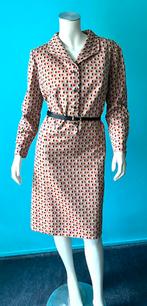 Vintage jaren 70 jurk beige met motief maat 46, Verzenden, Beige, Maat 46/48 (XL) of groter, Vintage