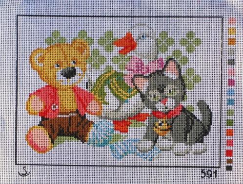 Cado voorbedrukt borduurstramien, beer, gans, poes 591, Hobby en Vrije tijd, Borduren en Borduurmachines, Nieuw, Onderdeel of Toebehoren