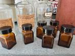 Antieke glazen apothekerspotjes (pillen)met bakeliete doppen, Ophalen of Verzenden