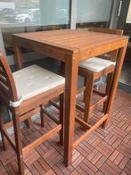 Houten Bartafel met 2 Krukken & Kussens - Nieuwegein, Ophalen, Gebruikt, Inclusief barstoelen
