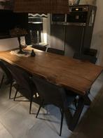 6 pp Boomstam eethoektafel, 200 cm of meer, Zo goed als nieuw, Rechthoekig, 50 tot 100 cm