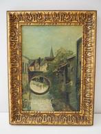 Olieverf schilderij binnenstad Den Bosch in houten lijst, Ophalen of Verzenden