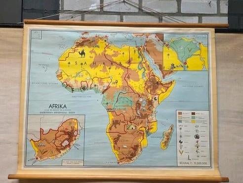 vintage schoolkaart Afrika/retro landkaart, Antiek en Kunst, Antiek | Schoolplaten, Ophalen, Aardrijkskunde