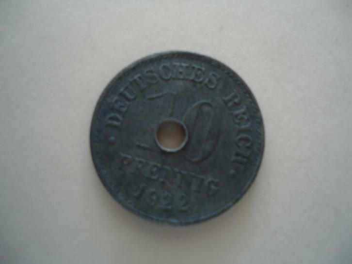 Zinken munt 10 Pfennig Deutsches Reich 1922, Postzegels en Munten, Munten | Europa | Niet-Euromunten, Losse munt, Duitsland, Ophalen of Verzenden
