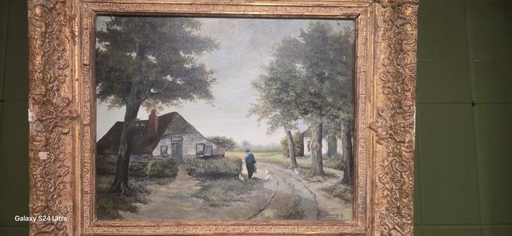 Fr. Mutsaers '47 - Hollands Landschap met Boerderij, Antiek en Kunst, Kunst | Schilderijen | Klassiek, Ophalen