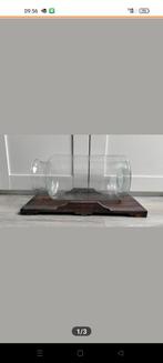 Decoratie vaas op houten plateau, Huis en Inrichting, Woonaccessoires | Vazen, Ophalen, Overige kleuren, Minder dan 50 cm, Glas